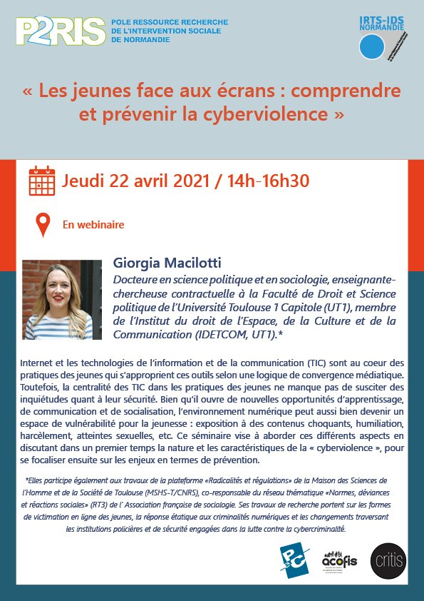 22 avril 2021 – Webinaire P2RIS « Les jeunes face aux écrans : comprendre et prévenir la cyberviolence »